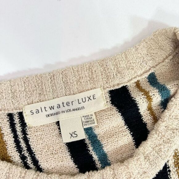 Salt Water Luxe Sweater Womens XS Cream & Black Striped Beachy Knitted Pullover - Picture 5 of 9